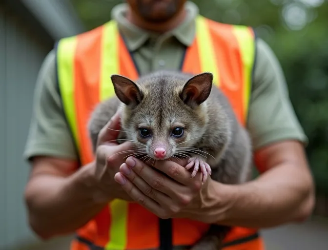 Animal handler safely recovering a deceased possum in Bonbeach